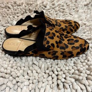 Sole Society Bedford Leopard Print Calf Hair Mule Slip-On Loafers Size 8M